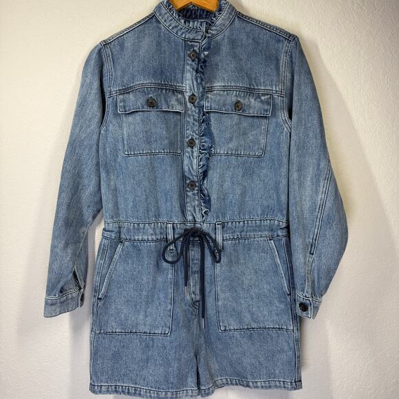 Women's Hudson Long Sleeve Denim Blue Jean Romper Size Small - Picture 8 of 8
